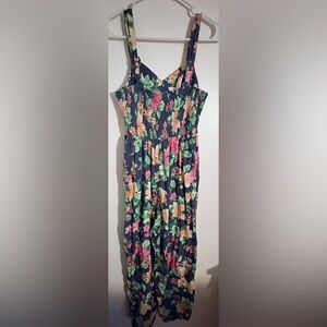 Old Navy Woman Size S Blue Floral Romper Jumpsuit Linen Blend